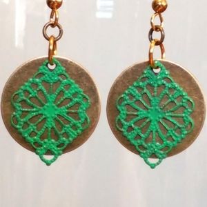 Green Patina Bronze Filigree Handmade Earrings